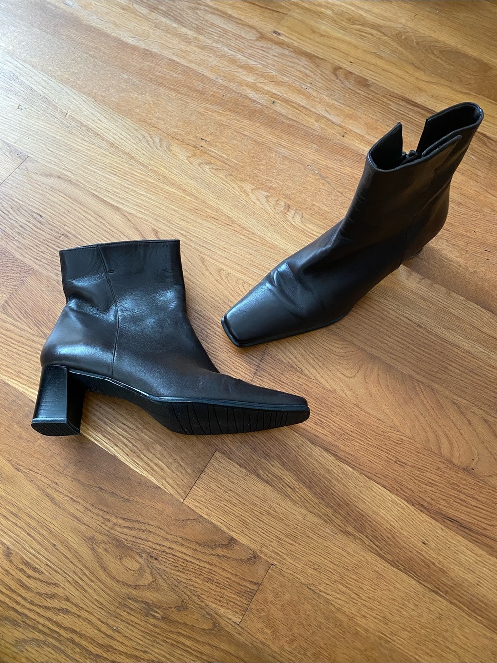Stuart Weitzman Black Leather Square-Toe Ankle Boots